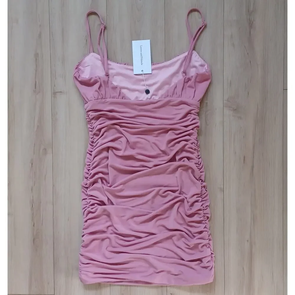 Lovers + Friends Juliana Mini Dress Ruched Pink Size S NWT - Picture 10 of 10